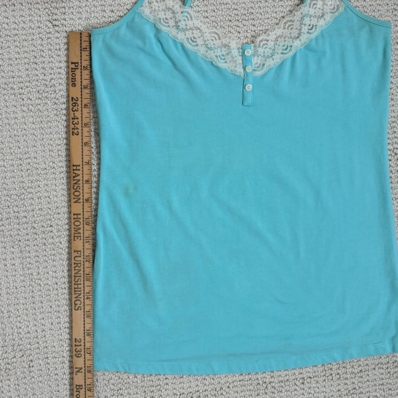 Old Navy Womens Cami Lace Trim Tank Top Button Details sz L Teal Bella Swan Y2K - Picture 4 of 7